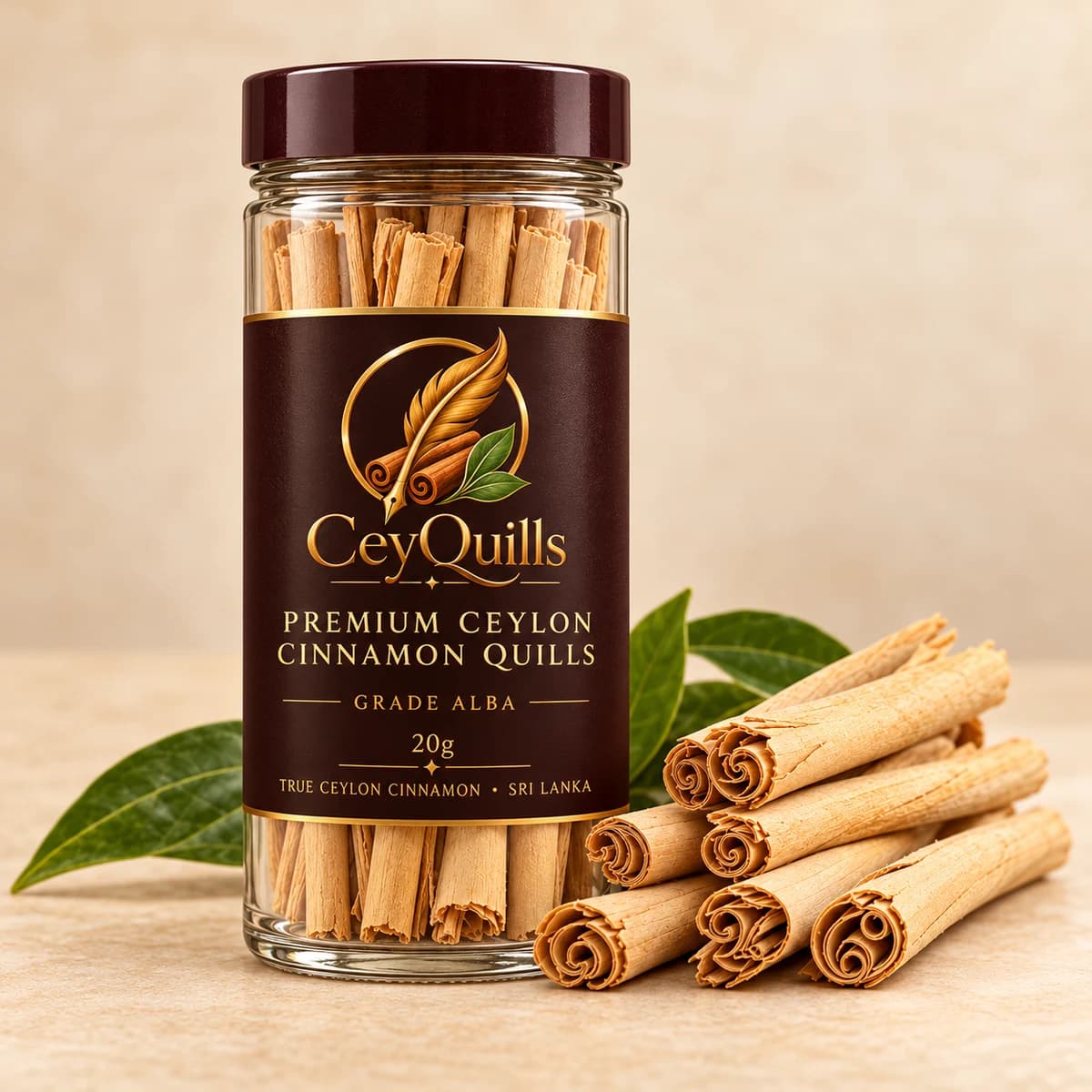 Premium Ceylon Cinnamon Quills, 20g, Glass Bottle