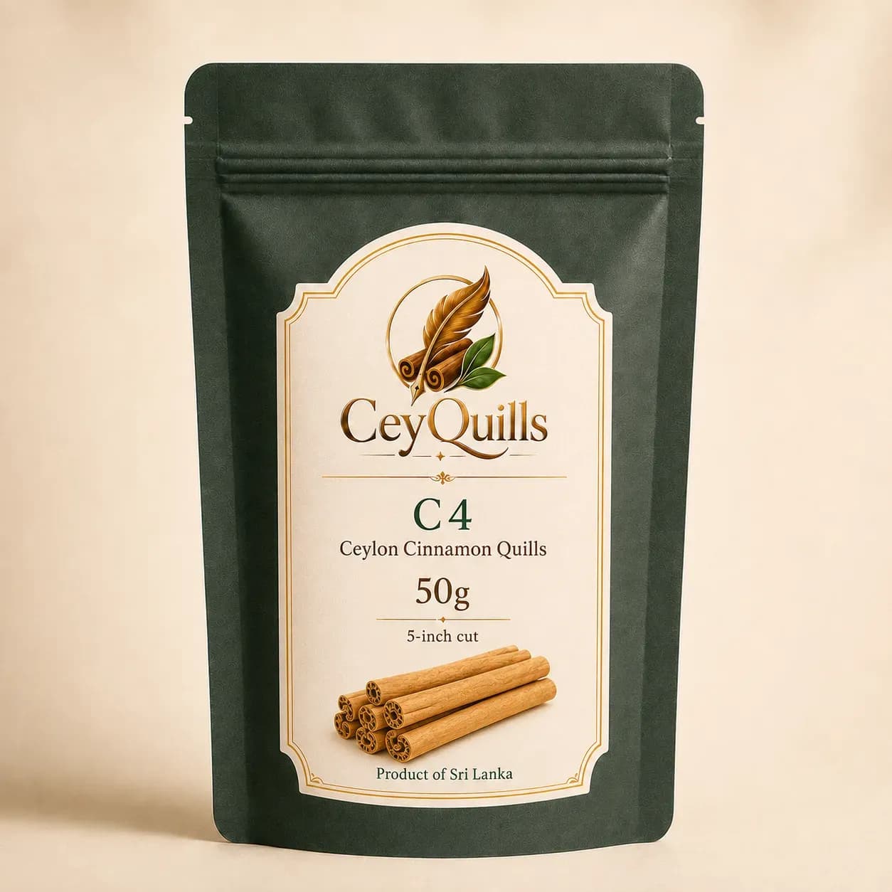 C4 Ceylon Cinnamon Quills — 50g Resealable Pouch retail packaging
