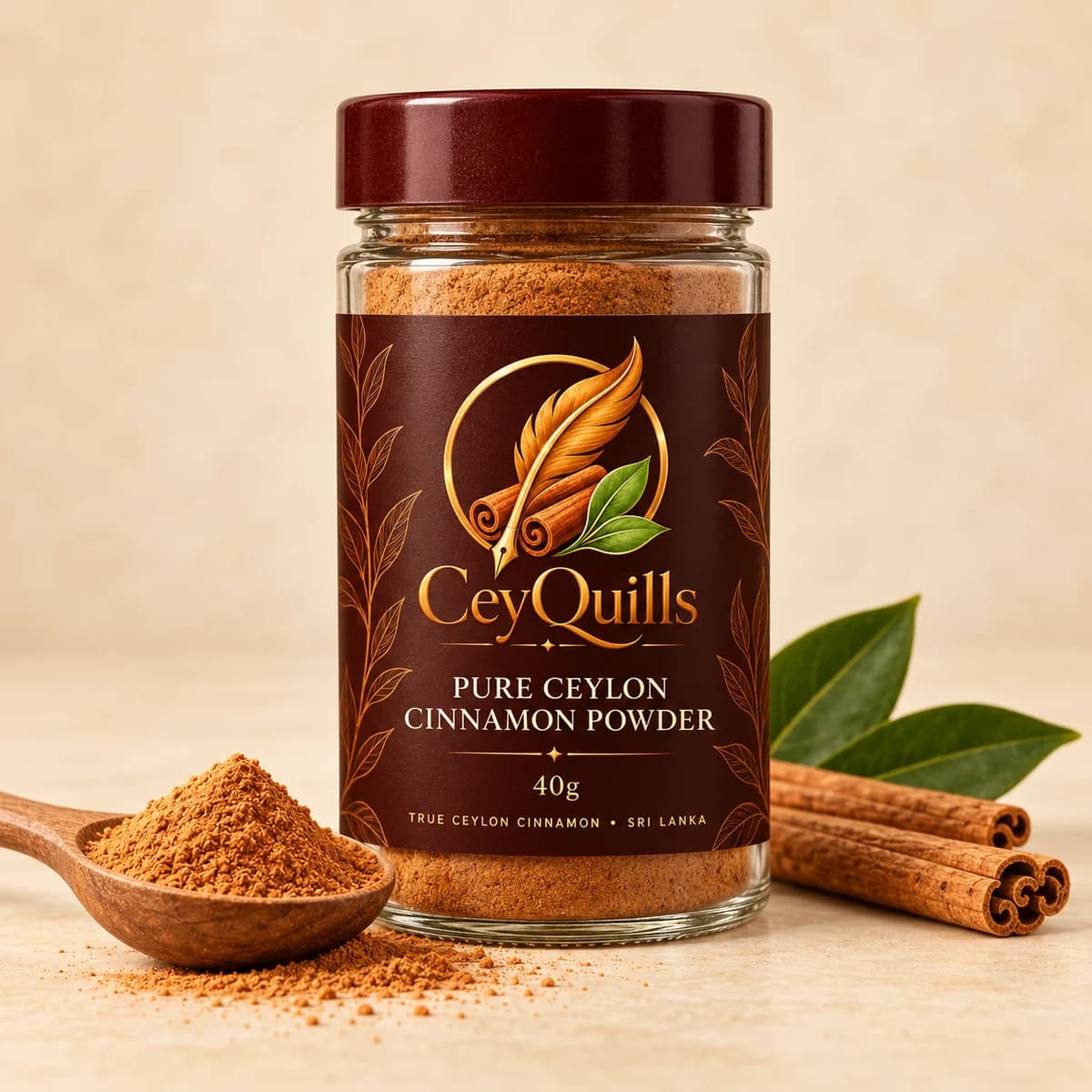 Pure Ceylon Cinnamon Powder, 40g, Glass Bottle